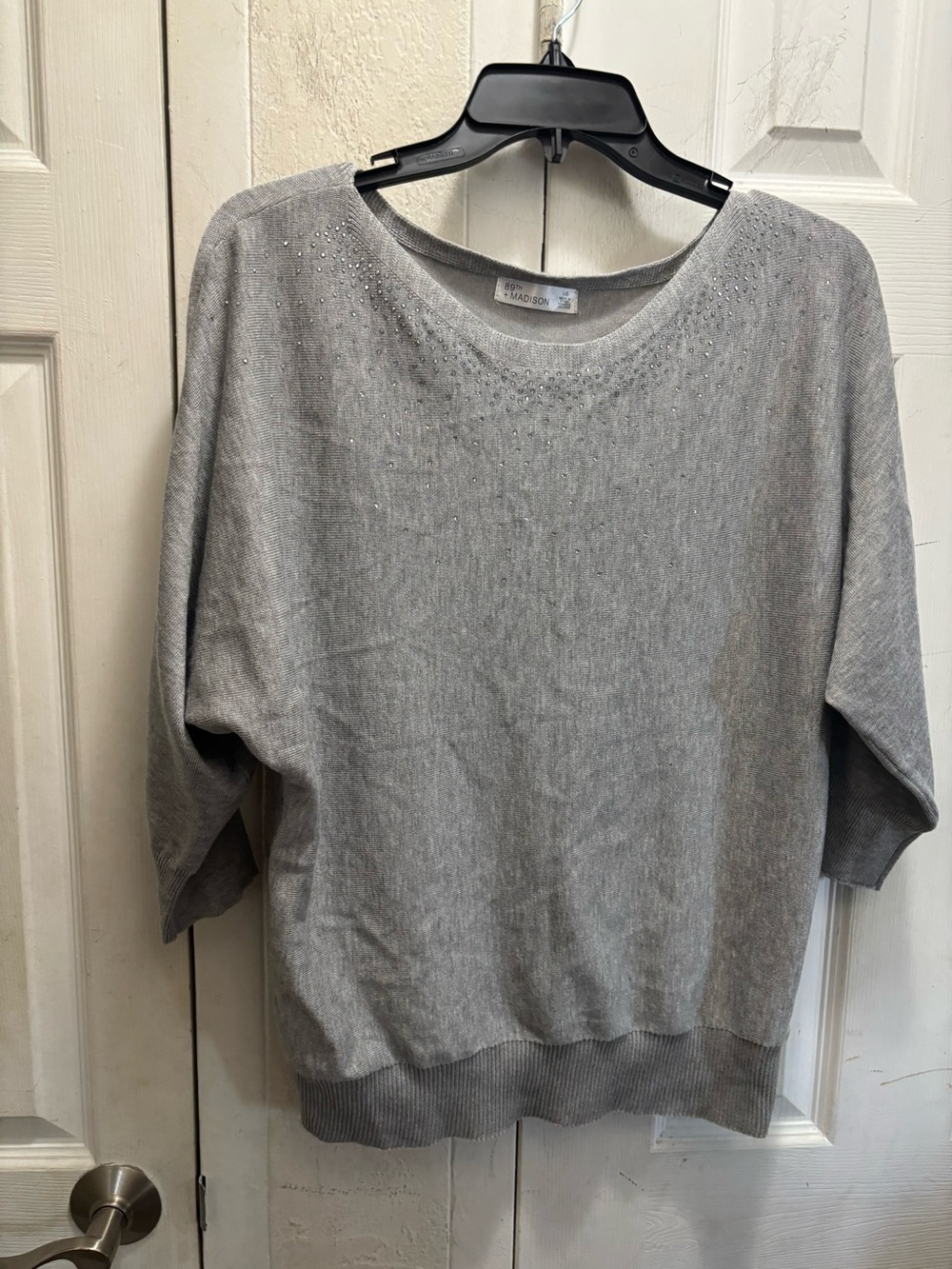 89th and Madison Light Gray Embellished Crewneck Sweater